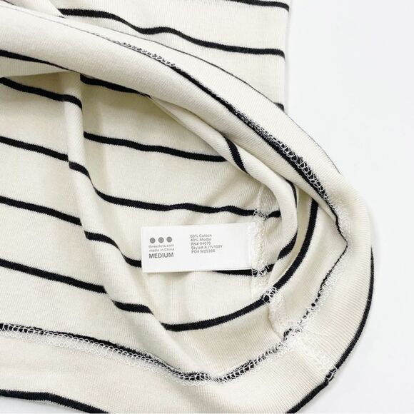 Three Dots Striped V-neck Top - cotton/modal bend - size medium - Picture 6 of 8